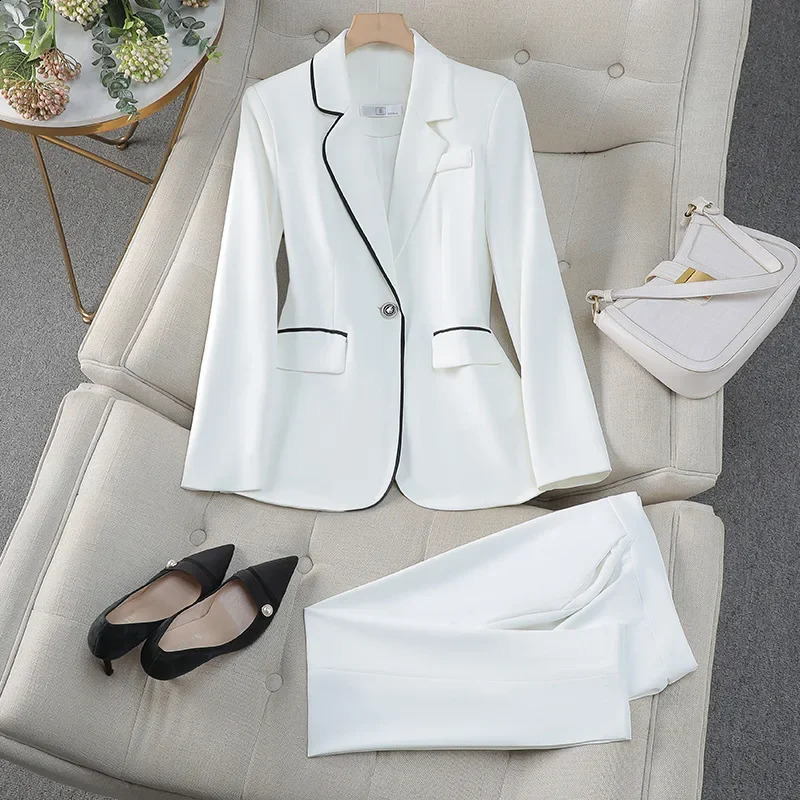 Elegant White Collar Professional Suit For Women Autumn/Winter Arrival High Quality Casual Workwear Pants Set 250617