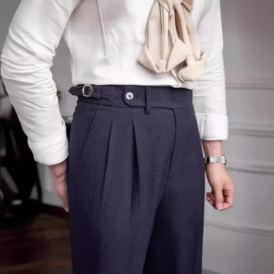 Mens Nodules High-Waisted Straight-Leg Casual Trousers British Vintage Versatile Style Casual Pants Street Wear Clothes Baggy 250617