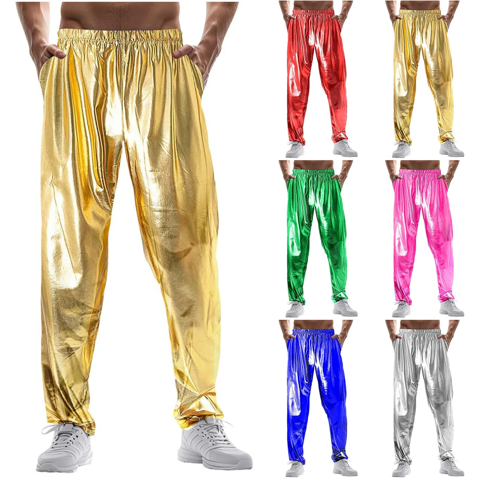 Mens Disco Shiny Joggers Pants For Club Party Festival Rave Stage Performance Long Pants Male Hip Hop Jazz Dance Trousers250616