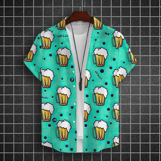 Chemise hawaïenne pour hommes 3d bière imprimées chemises à manches courtes chemises de fête de bière t-shirts d'été tops décontractés
