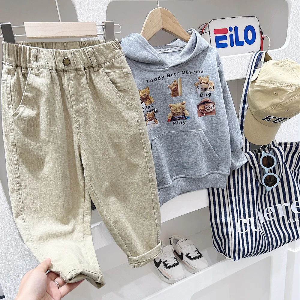 210 Years Spring Autumn Children Boy Pants Elastic Waist Solid Color Exterior Kid Boys Trousers Casual Students Cargo 250618
