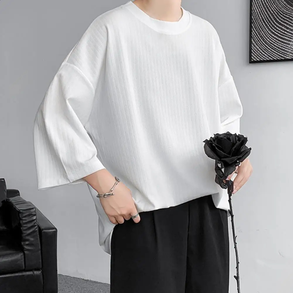 Loose T-shirt Men Oversized Ice Silk T Shirts Summer Mens Half Sleeve Fashions Harajuku T-Shirt Male Solid Simple Daily Tees 250614