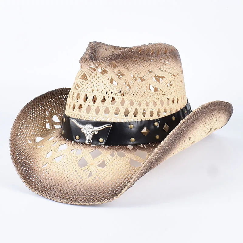 High Quality Classic Western Straw Cow Hat Woman Men 2025 Outdoor Vintage Summer Beach Cap Jazz Top Hat Sun Protection Caps 250617