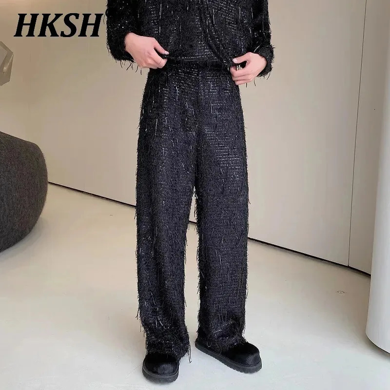 HKSH Spring Autumn Sequin Tassel Casual Pants Men Punk Dark Trousers Korean Version Long High End Stylist Bootom HK1031250616