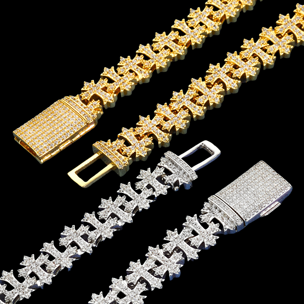 New Design Cross Link Bracelets Iced Out Vvs Moissanite Full Diamond Cross chain Bracelet luxury jewelry bracelet designer jewlery designer for wome
