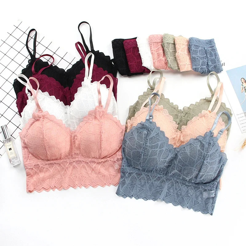 Womens Bra Set Sexy Beauty Back Tops Lace Push-up Bras and Panty Sets Wire Free Lingerie Solid Padded Intimates Underwear 250617