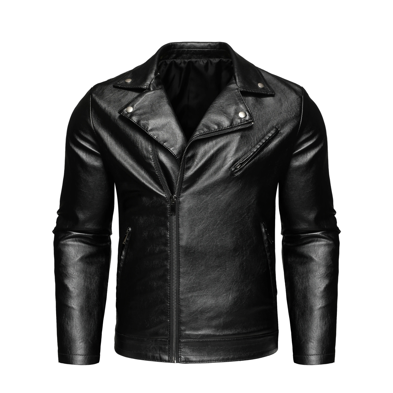 Mens PU leather jacket diagonal zipper biker jacket 250616