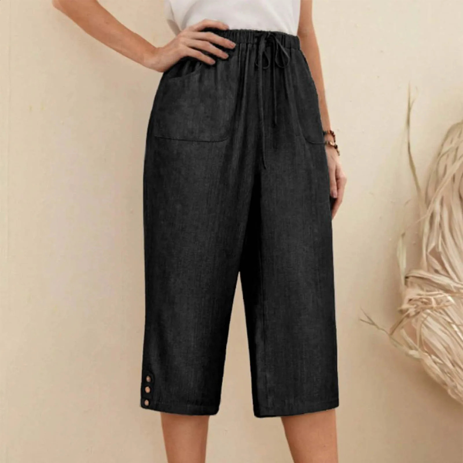 Business Casual Trousers For WomenS Summer Fashion Seven Point Pocket Pants Elastic Waisted Cropped Pantalones For Beachwear 250614