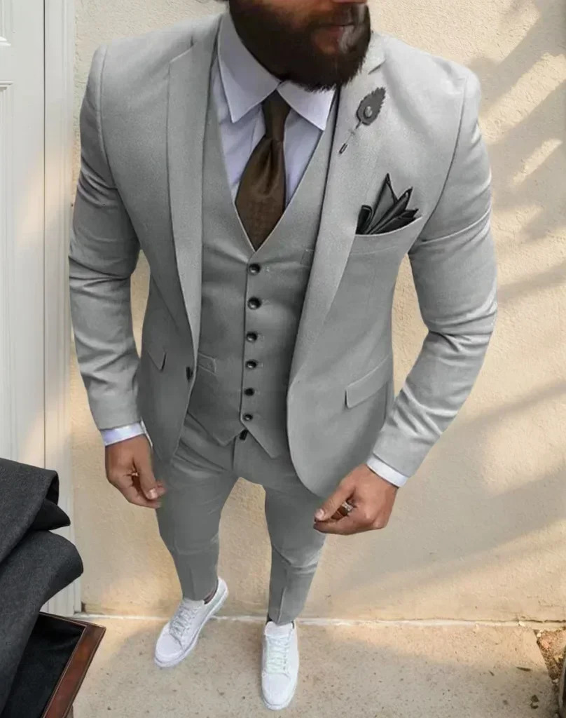 Slim Fit Mens Suit 3-Piece Blazer Vest and Pants Set Formal Elegant Man Suit for Wedding Business Groomsman Tuxedo Set 250616
