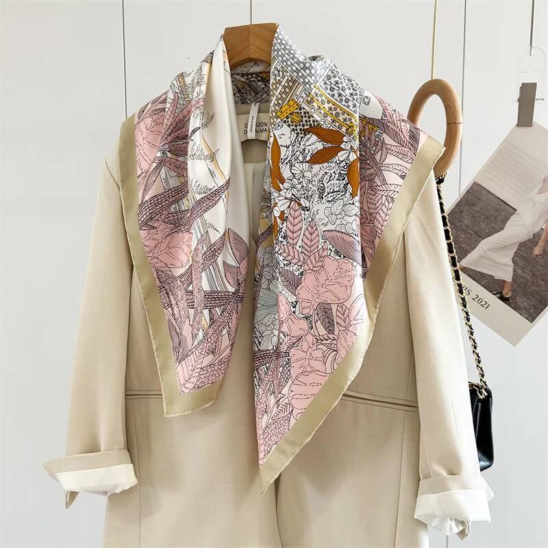 Designer silk scarf h 2025 Spring 100% Real Silk Scarf Shawl Women Ladies Fashion Neck Scarves Wraps 88x88CM