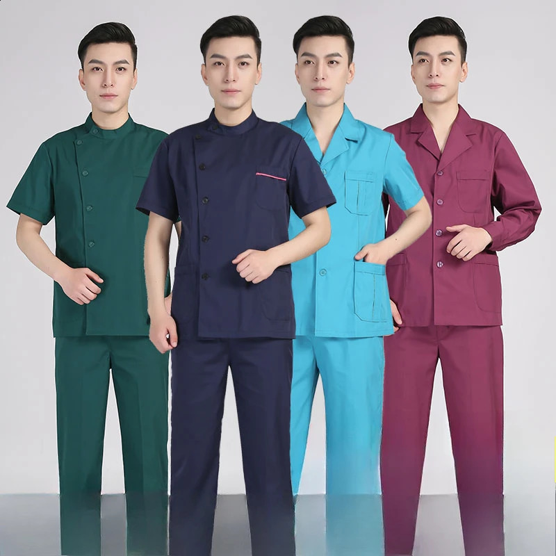 Short Sleeve Nurse Uniform Top Men Stand Collar Jacket Pharmacists Dental Doctor Workwear 250614