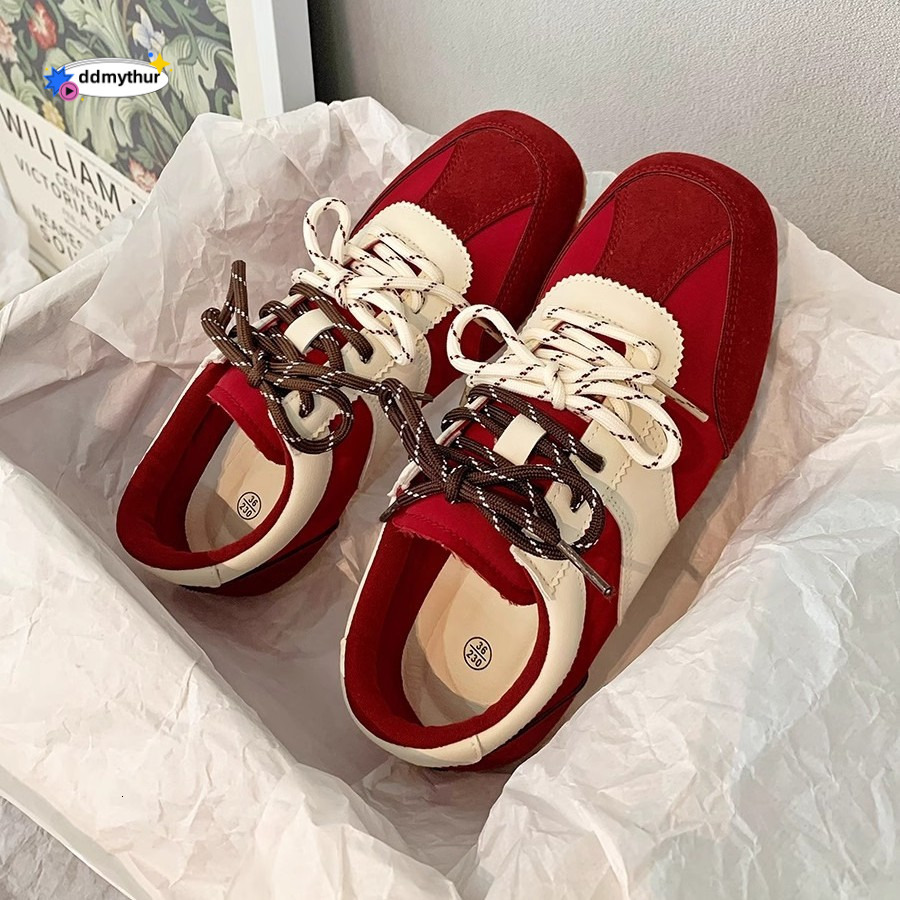 Shougu Soft Sole Red German Training for Women 2025 Early Spring Niche Lightweight Flat Casual Shoes ddmythur