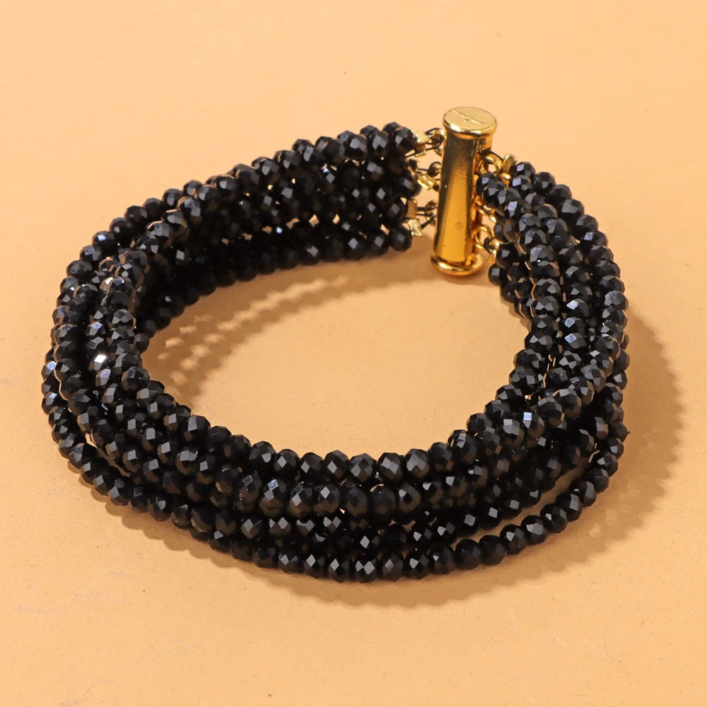 4mm Faceted Black Crystals Beads Bracelet Bohemia Multi layered Women Bracelets Gold Color Magnetic Buckle Charm Bracelet Bangle250616