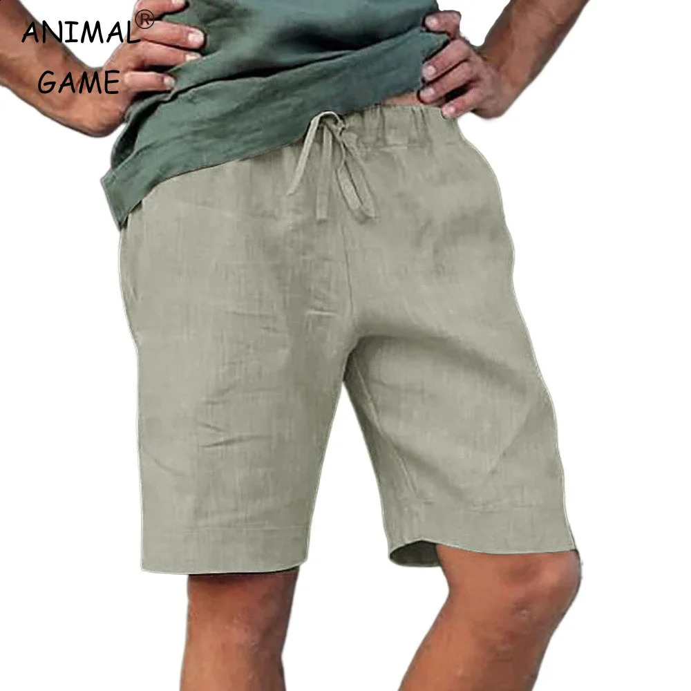 Mens Linen Short Pants Lightweight Cotton Sweatpants Summer Gym Large Pants Solid Color Shorts Men Jogging Sport Homme 250614