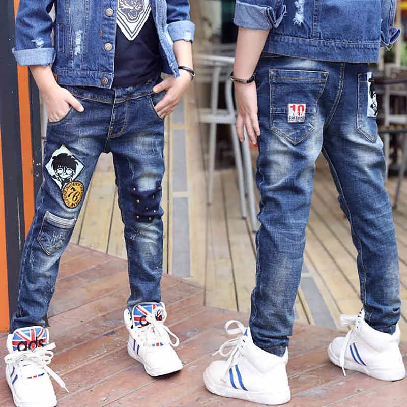 312 Years Spring Autumn Boys Jeans Slim Fit Style Cartoon Pattern Long Casual Trousers For Kids Children Handsome Pants 250618