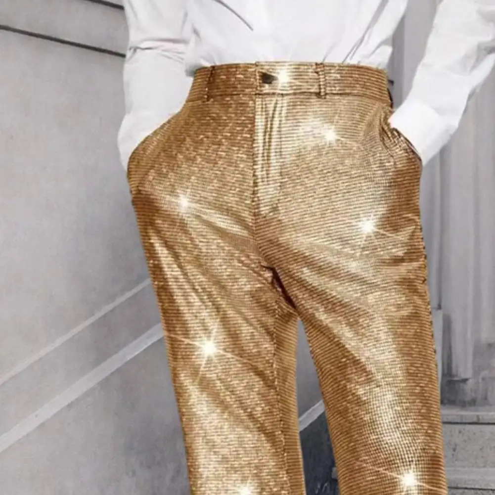 Party Dance Pants Mens Shiny Sequin Retro Elastic Waist Wide Leg Night Club Disco Pants for Stage Performance Hip-Hop Bar250616
