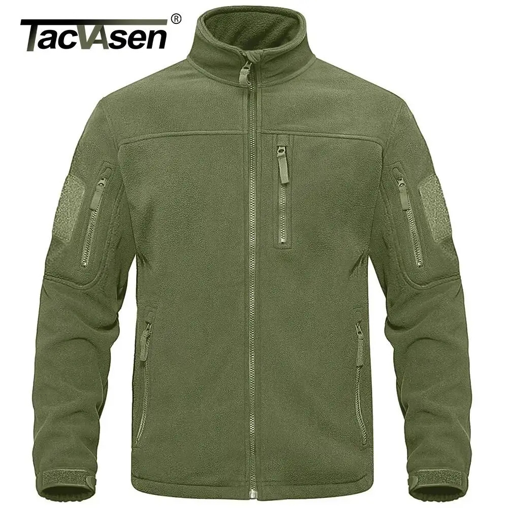 TACVASEN Full Zip Up Green Fleece Jacket Thermal Warm Work Coats Mens Zipper Pockets Jacket Hiking Training Outwear Windbreaker250616