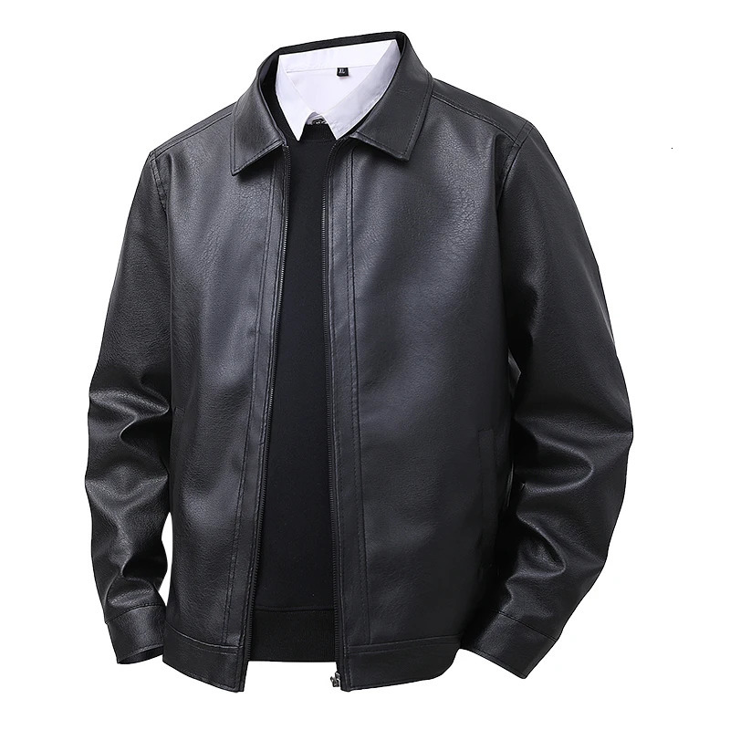 Male Korean Style PU Leather Jacket Lapel Cardigan Motorcycle Jackets Men Autumn Winter Slim Fit Leather Windproof Coat 250616