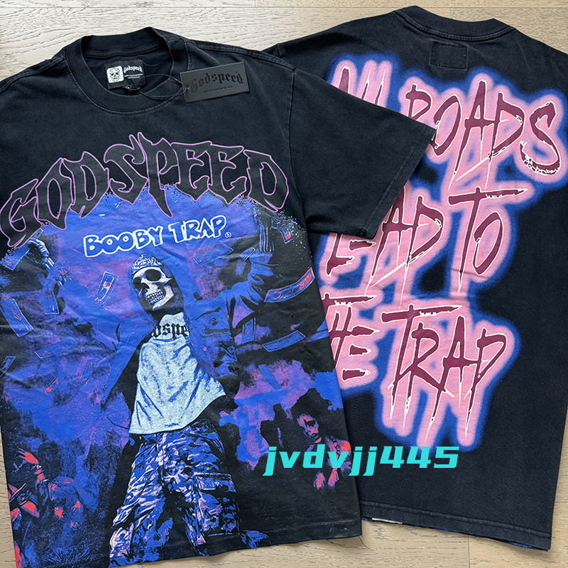 Goddpeed Colorful Graffiti Letter Foil All Print Vintage Godspeeded Washed Black Tee American Street Style Goodsped Y2k Fashion Clothes Youth Rap Pa