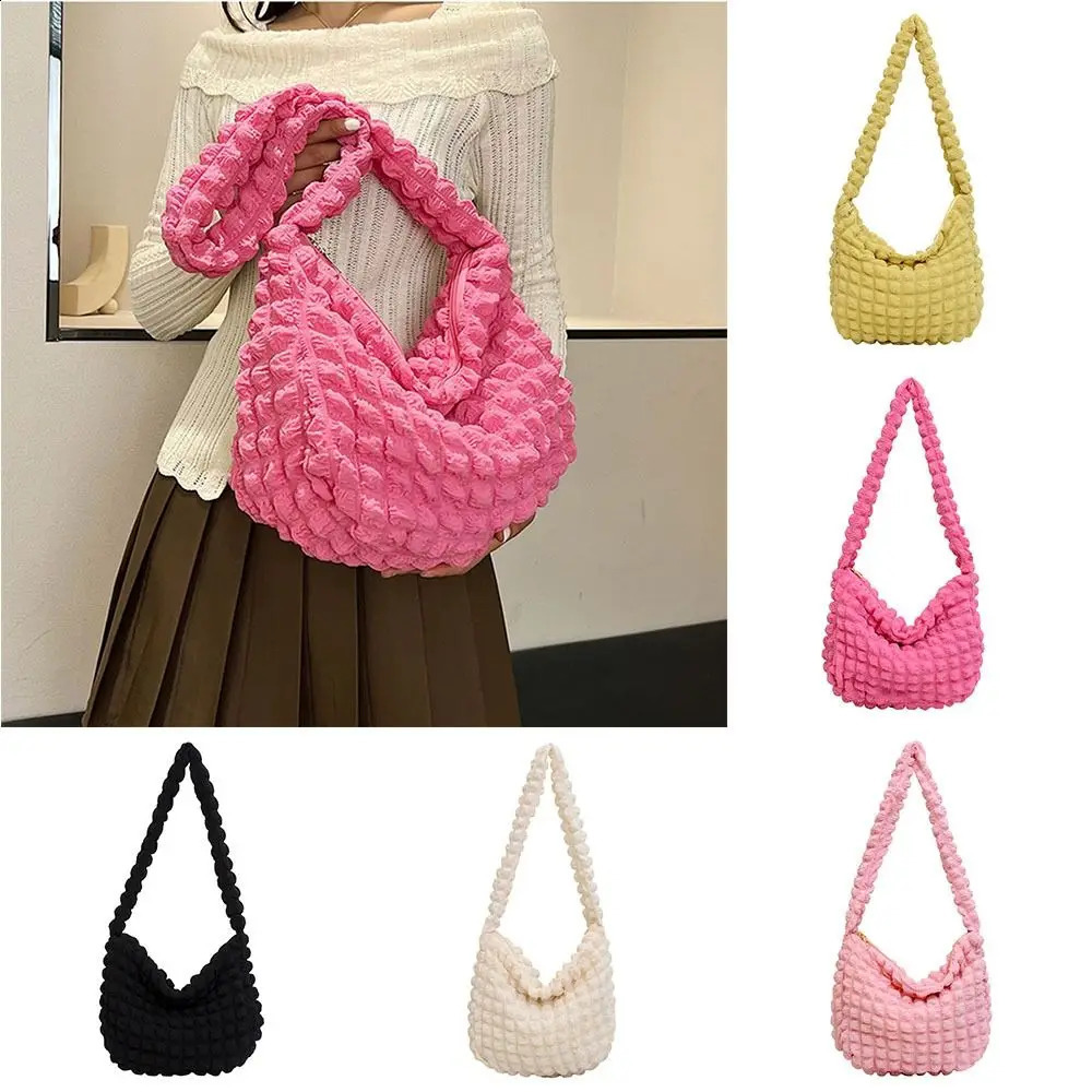Pleated Cloud Bubble Shoulder Bag Solid Color Korean Style Tote Bag Crossbody Bag Large Capacity Plaid Crossbody Bag Women 250613