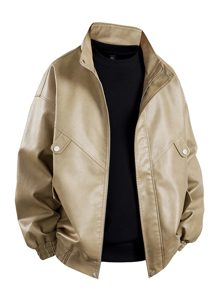 Fashion Casual Streetwear Multi Pocket Trend Outwear Men Bomber Pilot Retro Loose Pu Short Coat Motorcycle Leather Jacket 250616
