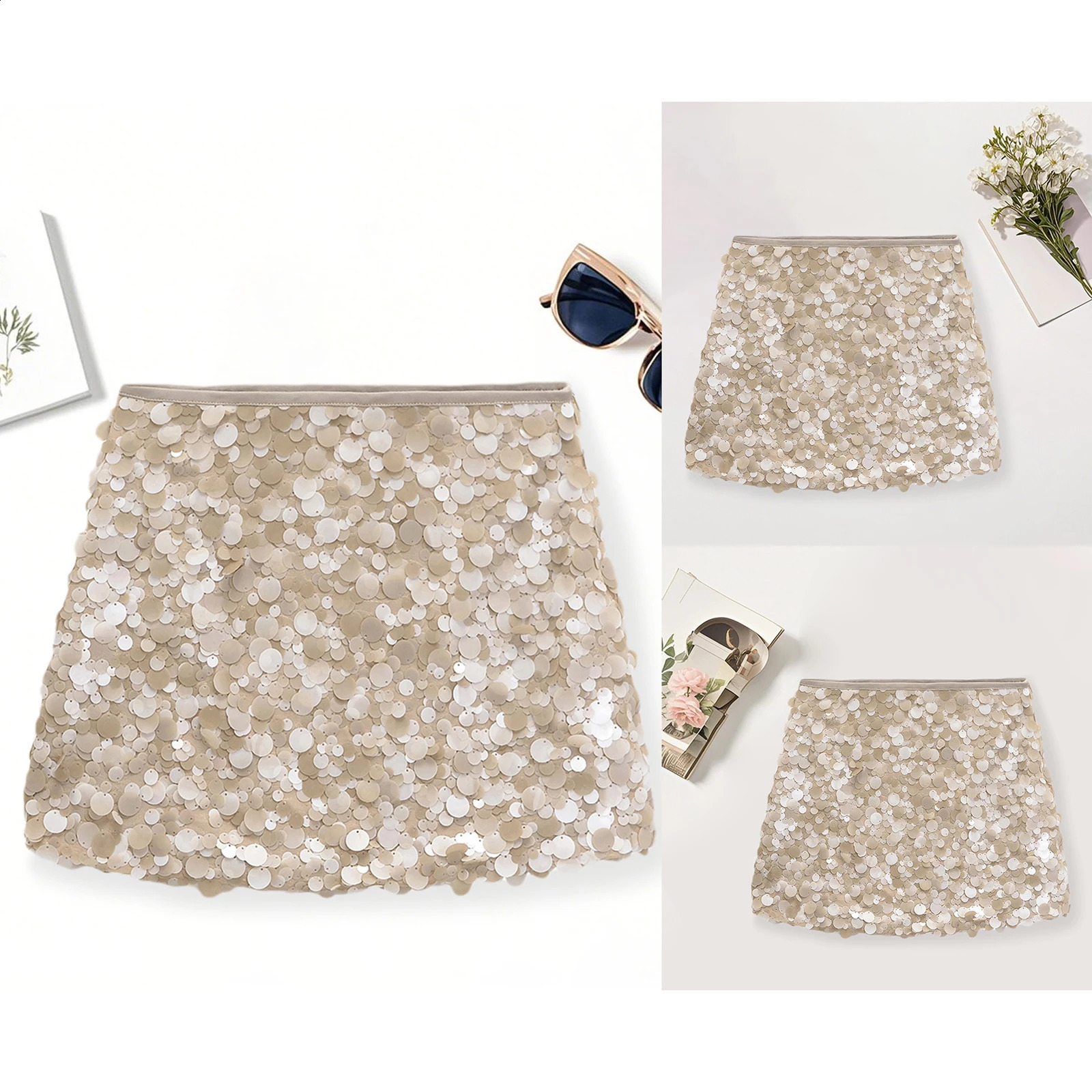 Collection Women Y2K Mini Skirt Bling Soild Sequin Skirt Slim Fit Summer Bodycon Skirt Clubwear for Bar Party 250617