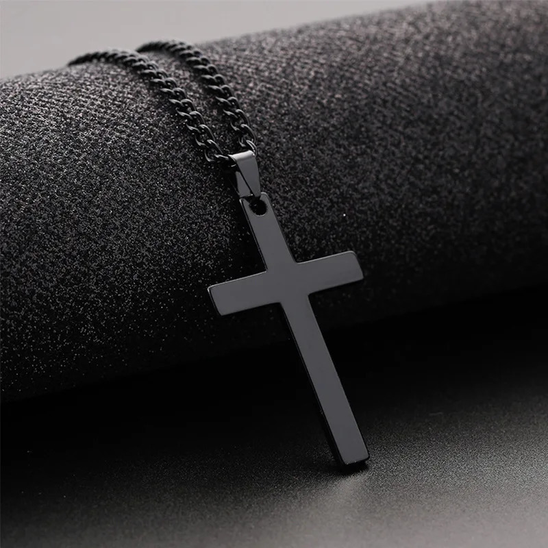 Hip Hop Black Cross Pendant Halloween Thin Chain 60cm Sweater Chain Mens And Womens Party Accessories250616