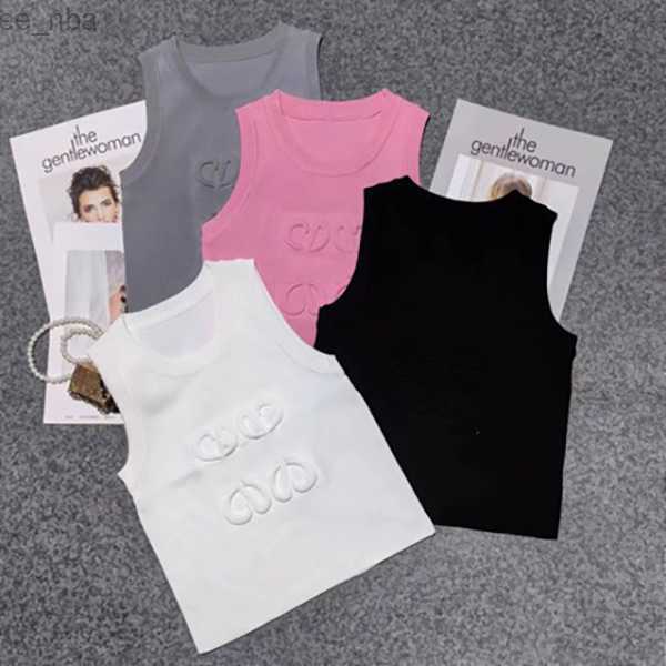 summer fashion tank women female knitted designer sexy embroidery inlaid diamond vest ventilation woven top M8tu#