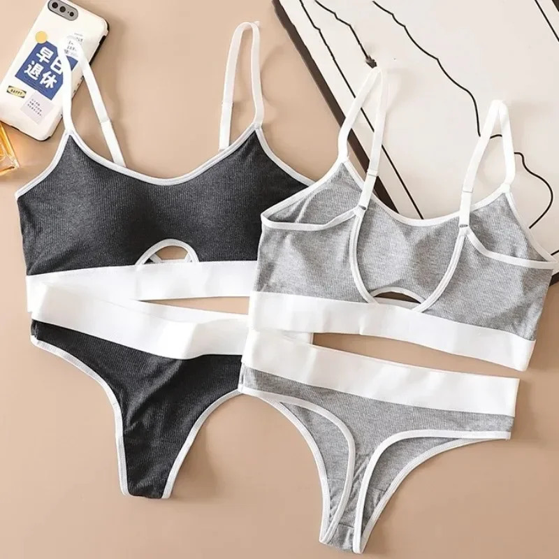 Seamless Bras Sports Bra And Panties Set Women Hollow Out Cotton Underwear U Back Push Up Bras Comfort Sexy Lingerie Set 250617