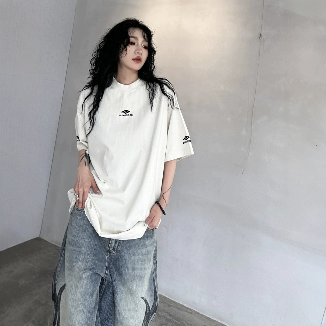 Mens T Shirts Front Left and Right Classic 3M Letter Embroidery Short Sleeve OS T-Shirt Loose Fit Versatile