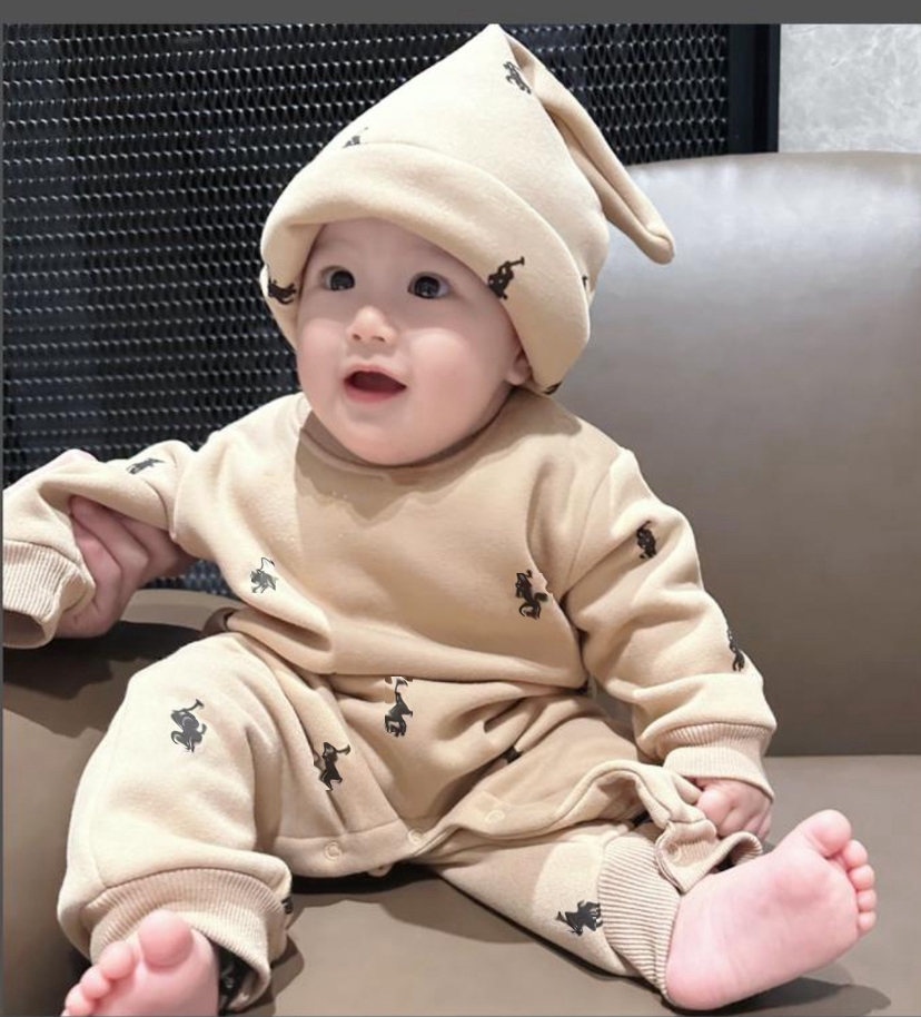 Baby Boys Girls Rompers Printing Toddler Long Sleeve Fleece climbing Jumpsuits Spring Autumn Infant Turn-Down Collar Onesies Kids Cotton Knitted-image-1062599167