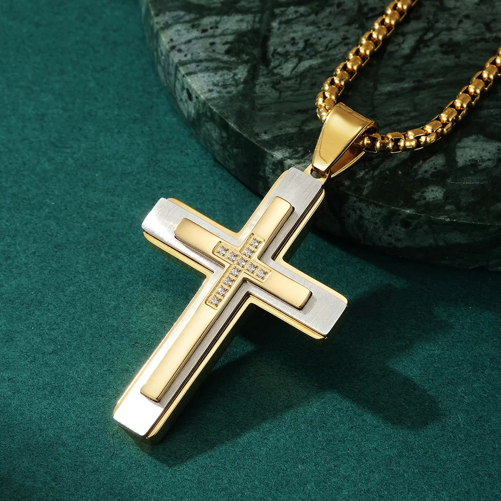 Hip Hop Three-layer Combination with Cross Mens Pendants Personalized Stainless Steel Necklace Versatile Party Jewelry250616