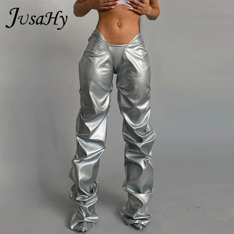Jusahy Pantalon lâche plissé vintage pour les femmes mode Y2K élastique slim solide pantalon décontracté High Streetwear Fenale Autumn Bottom 250