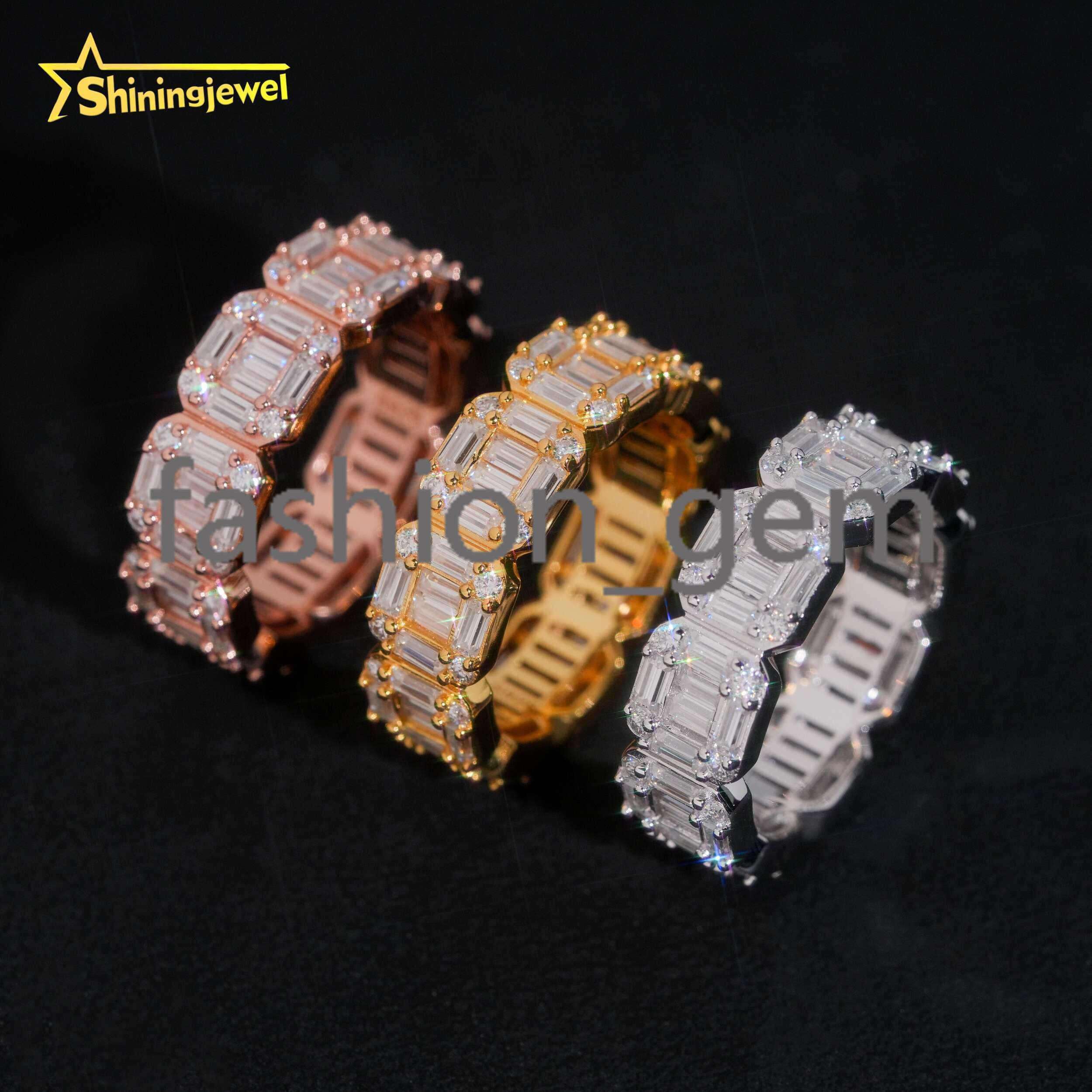 925 Silver Fashion Men Hip Hop Ring Pass Diamond Tester Iced Out baguette Moissanite Diamond Rings