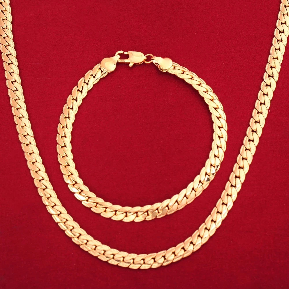 925 Sterling silver 18K gold classic 6MM Chain Bracelets Neckalce for Women Men fashion Party wedding jewelry sets gifts 250618