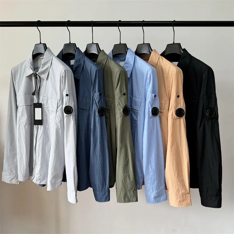 Designer Men's Jacket Coat Luxury Lens Metal Nylon Shirt Jacket Lapel Over shirts Outdoor Men Cardigan Outerwear 6 color