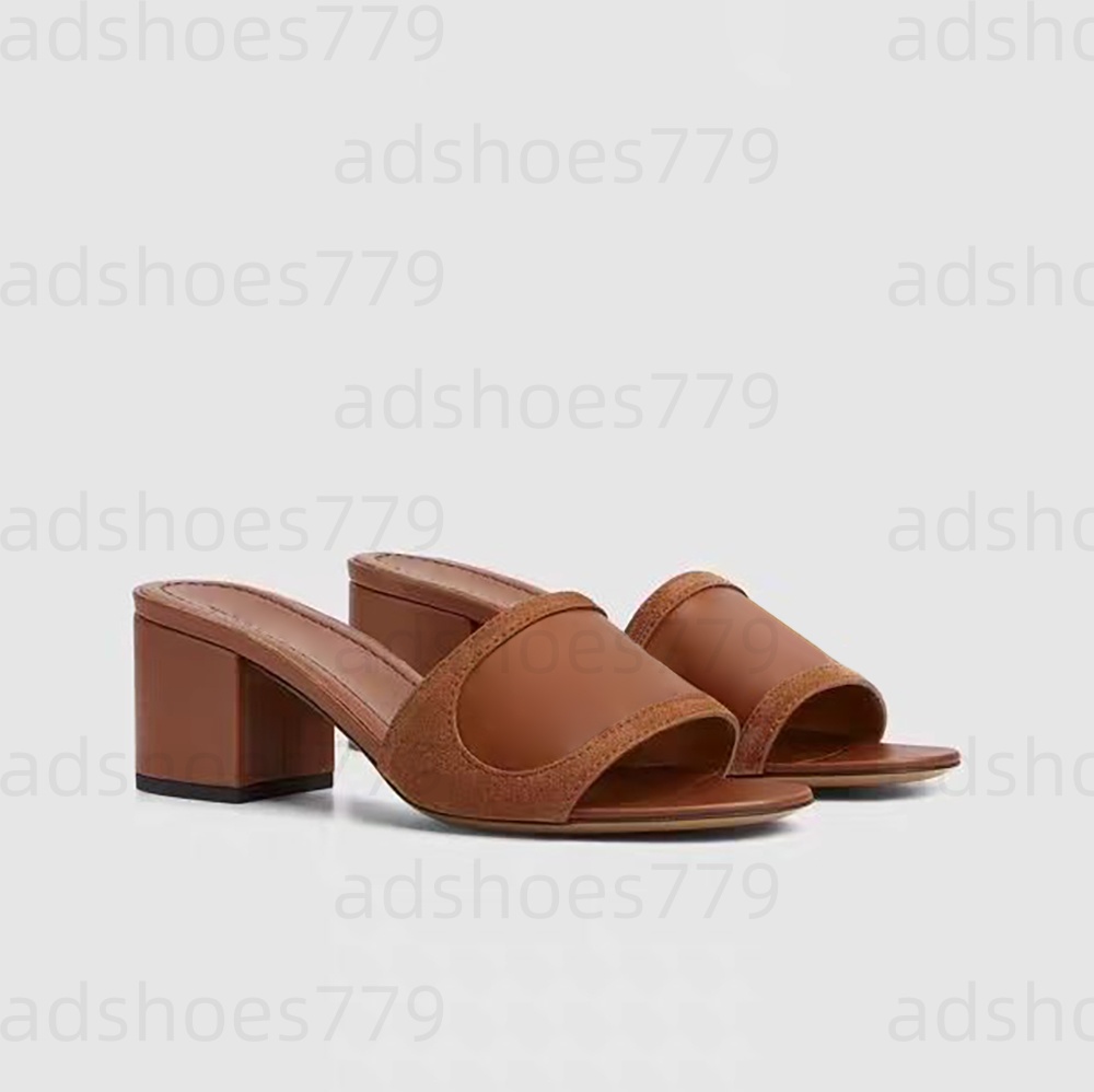 Women's chunky heel slippers slides mules Genuine leather suede combination high-heeled Sandals fashion Hardware buckle Luxury designers factor