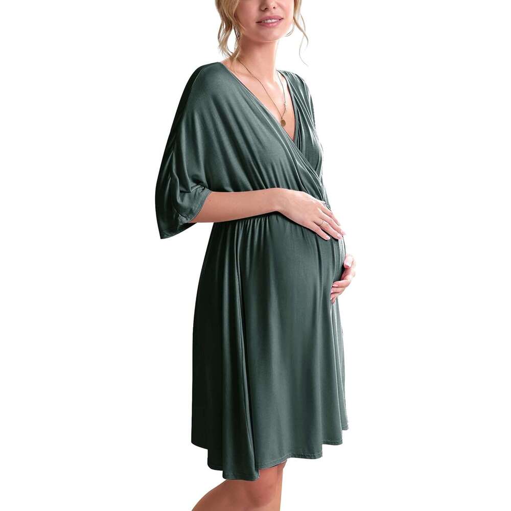 3 in 1 Labor/Delivery/Hospital Gown Maternity Dress Nursing Nightgown Sleepwear for Breastfeeding M260328-image-1095553824