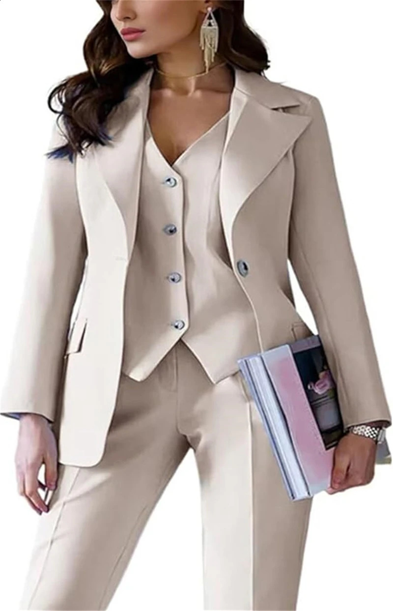 Womens 3 Pieces Suit Lady Business Office Suits Slim Fit Womens Tuxedo Casual Suits for Women Blazer Vest Pants 250617