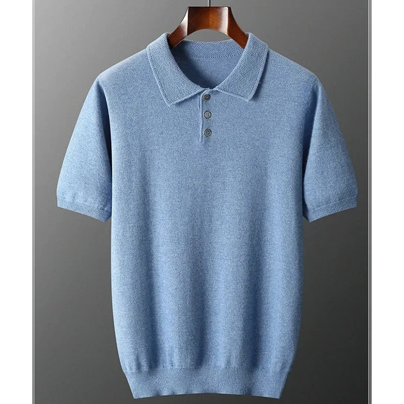 POLO collar 100% pure cashmere sweater short sleeve Tshirt mens spring and autumn pullover loose 250617