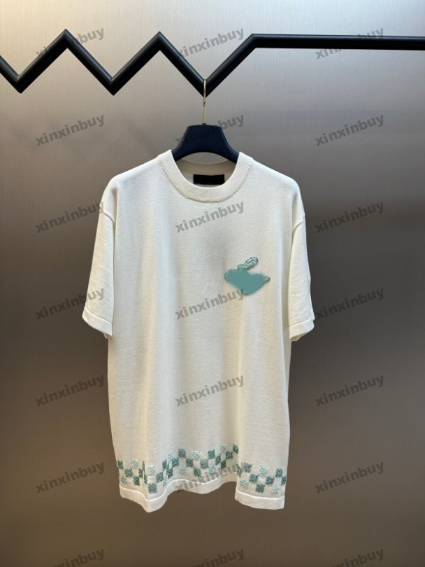 Xinxinbuy Men Designer Tee T-shirt 25SS Perles en tricot Jacquard Sleeve courte Femmes vertes noires kaki jaune bleu blanc xs-2xl