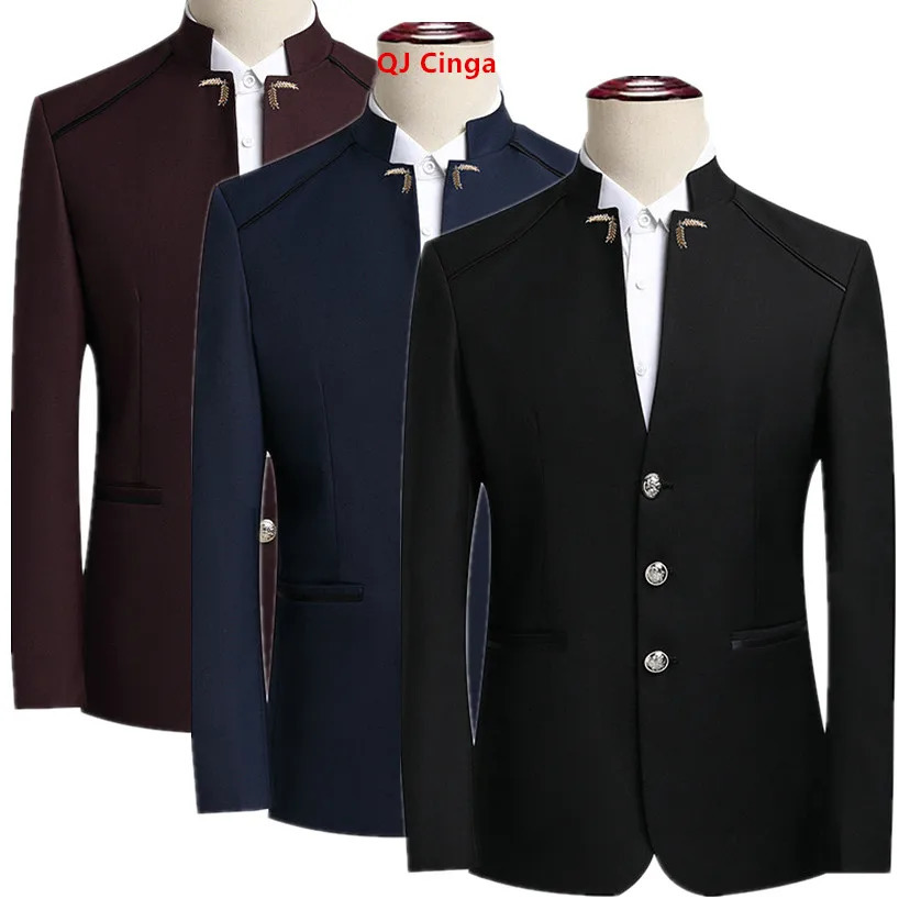 Chinese Style Mens Long Sleeve Suit Jacket Slim Fit Coat Asian Size M-6XL Available in BlueBlackWhiteRedGrey Blazers 250616