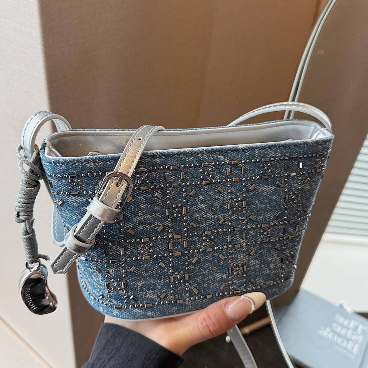 Free shipping designer Summer Trend Denim Small Bag for Women 2025 New Fashionable Versatile Stylish Small Square Bag Trendy Textured Bucket Bag