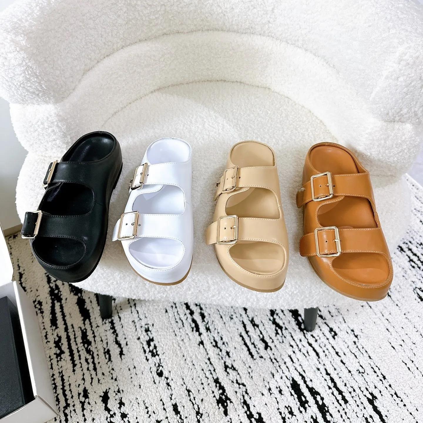 Womens 10a Designer sliders Luxury sandal Slipper Flat Mule Genuine Leather Tweed Buckle sandale Comfort slide Casual Outdoor sport Beach Business S