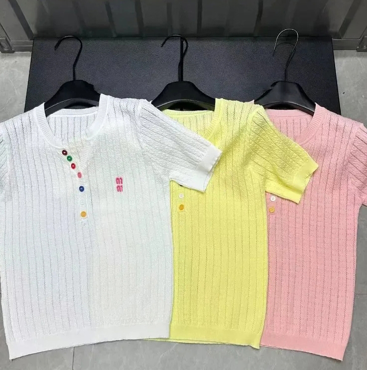 Summer shirts for women polos t shirt designer polo women Colored button knitting Sweet color contrast tank top embroidery letter tee tops t shirts
