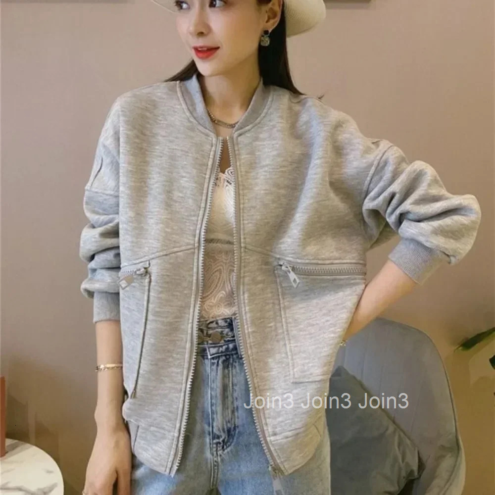 Plain Zip-up Loose Bomber Jacket for Women Offer Luxury Great Elegant Chic Deals Cheap 2025 Trend Baseball Coat Woman