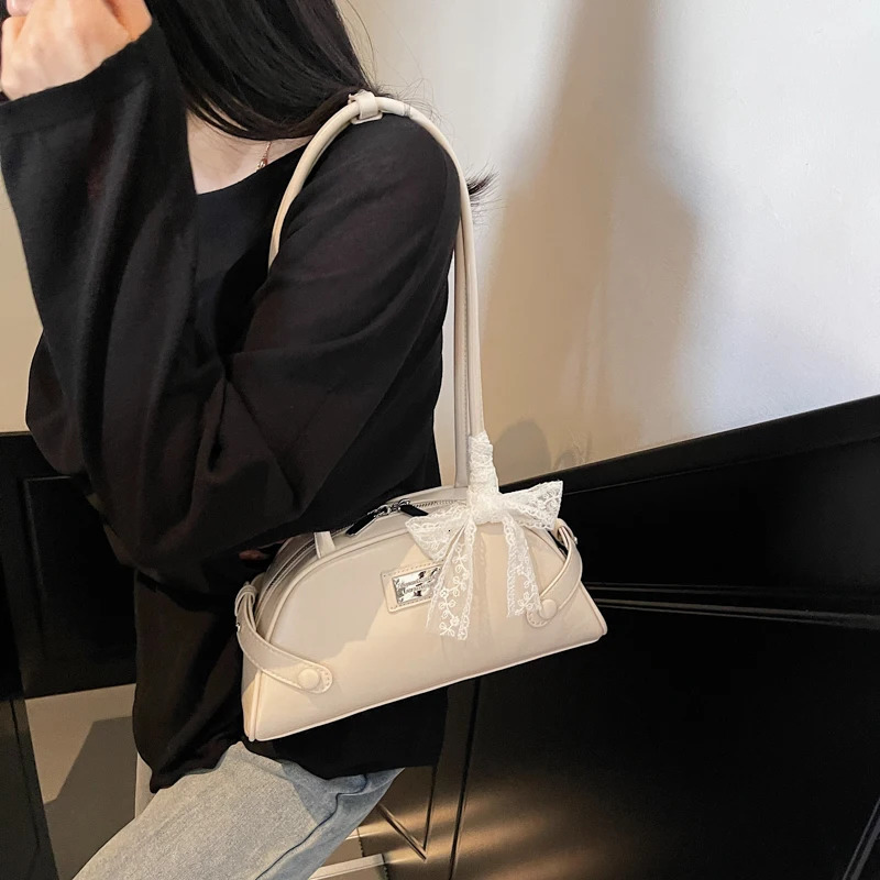 Women Casual Tote Handbag PU Leather Bow Leisure Armpit Handbag Solid Color Travel Underarm Handbag Female Dating Bag 250616