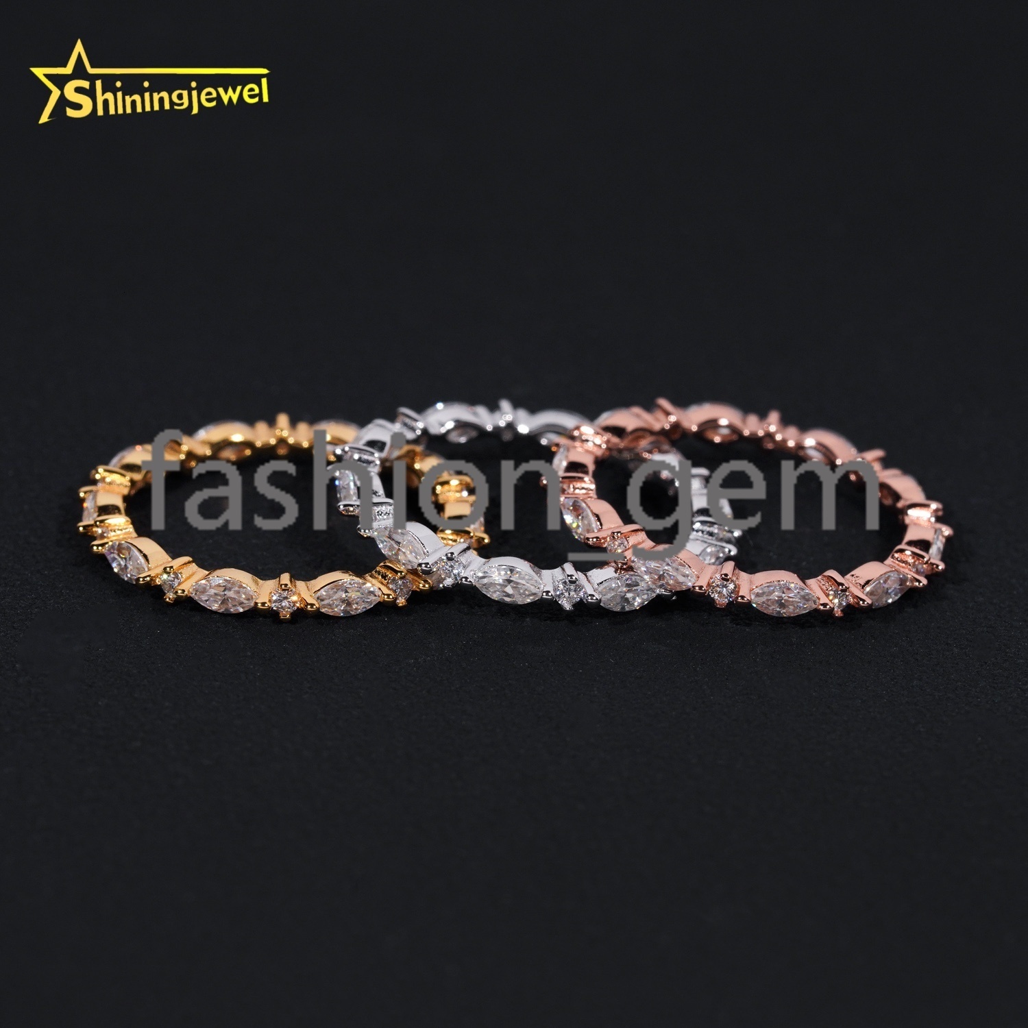 Fashion Ring Marquise Cut High Quality Moissanite VVS Pass Diamond Test 925 Sliver Gold Plated Wedding Band Rings Ready to Ship