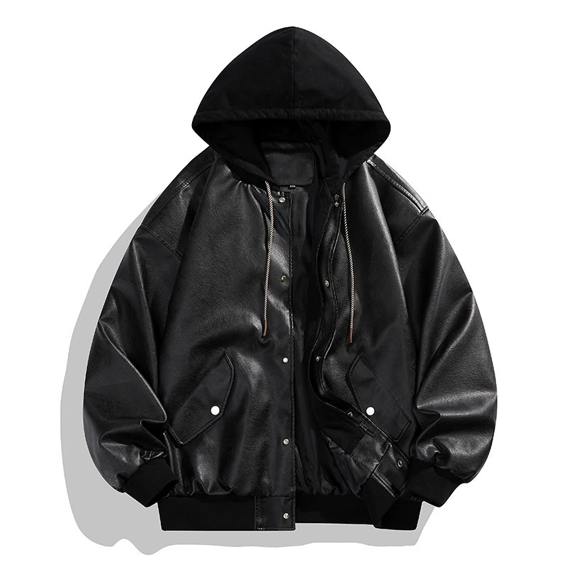 Hoodie Vintage Faux Leather jackets Trendy Cool Black Faux Suede PU Leather Jackets Mens hip hop Style Leather Clothes 250616