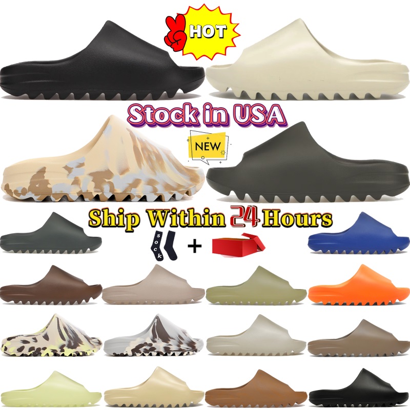 Designer slides for men slippers onyx Bone Azure Flax Pure restock pair Ochre glow Resin Soot black Core womens sandals mens solid slide classics-image-948650827